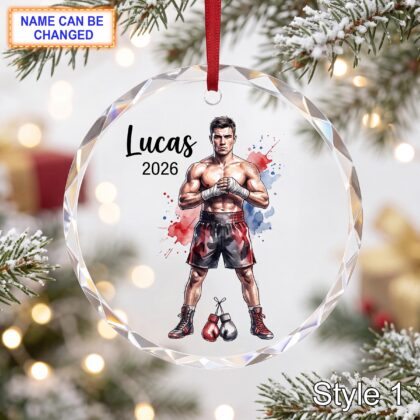 Personalized Boxer Glass Ornament – Custom Boxing Athlete Keepsake