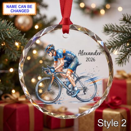 Alternative view of Personalized Cyclist Glass Ornament – Custom Cycling Athlete Keepsake