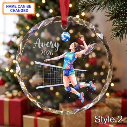 Alternative view of Personalized Volleyball Player Glass Ornament – Custom Athlete Keepsake
