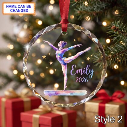 Alternative view of Personalized Gymnast Glass Ornament – Custom Gymnastics Athlete Keepsake