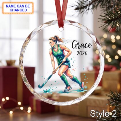Alternative view of Personalized Field Hockey Glass Ornament – Custom Athlete Keepsake
