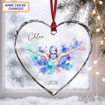 Personalized Swimming Glass Ornament – Custom Swim Athlete Keepsake - Image 4