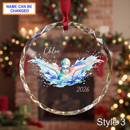 Personalized Swimming Glass Ornament – Custom Swim Athlete Keepsake - Image 3