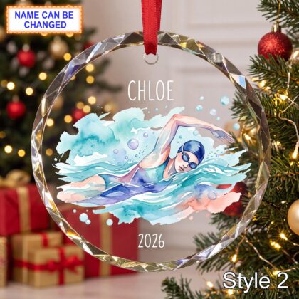 Alternative view of Personalized Swimming Glass Ornament – Custom Swim Athlete Keepsake