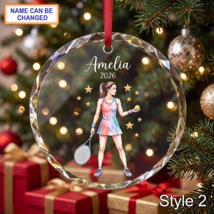 Alternative view of Personalized Tennis Player Glass Ornament – Custom Athlete Keepsake