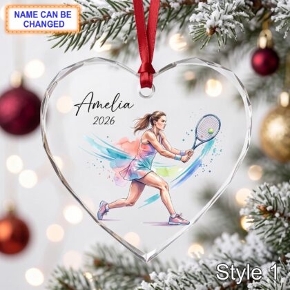 Personalized Tennis Player Glass Ornament – Custom Athlete Keepsake