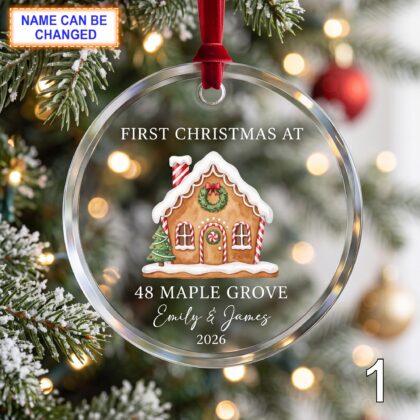 First Christmas Gingerbread House Glass Ornament – Personalized New Home Keepsake