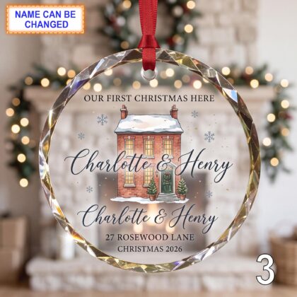 Our First Christmas Here Glass Ornament – Personalized Red Brick House Keepsake - Image 3