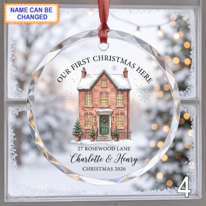 Our First Christmas Here Glass Ornament – Personalized Red Brick House Keepsake - Image 4