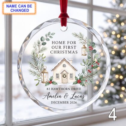 Home for Our First Christmas Glass Ornament – Personalized Cottage Keepsake - Image 4