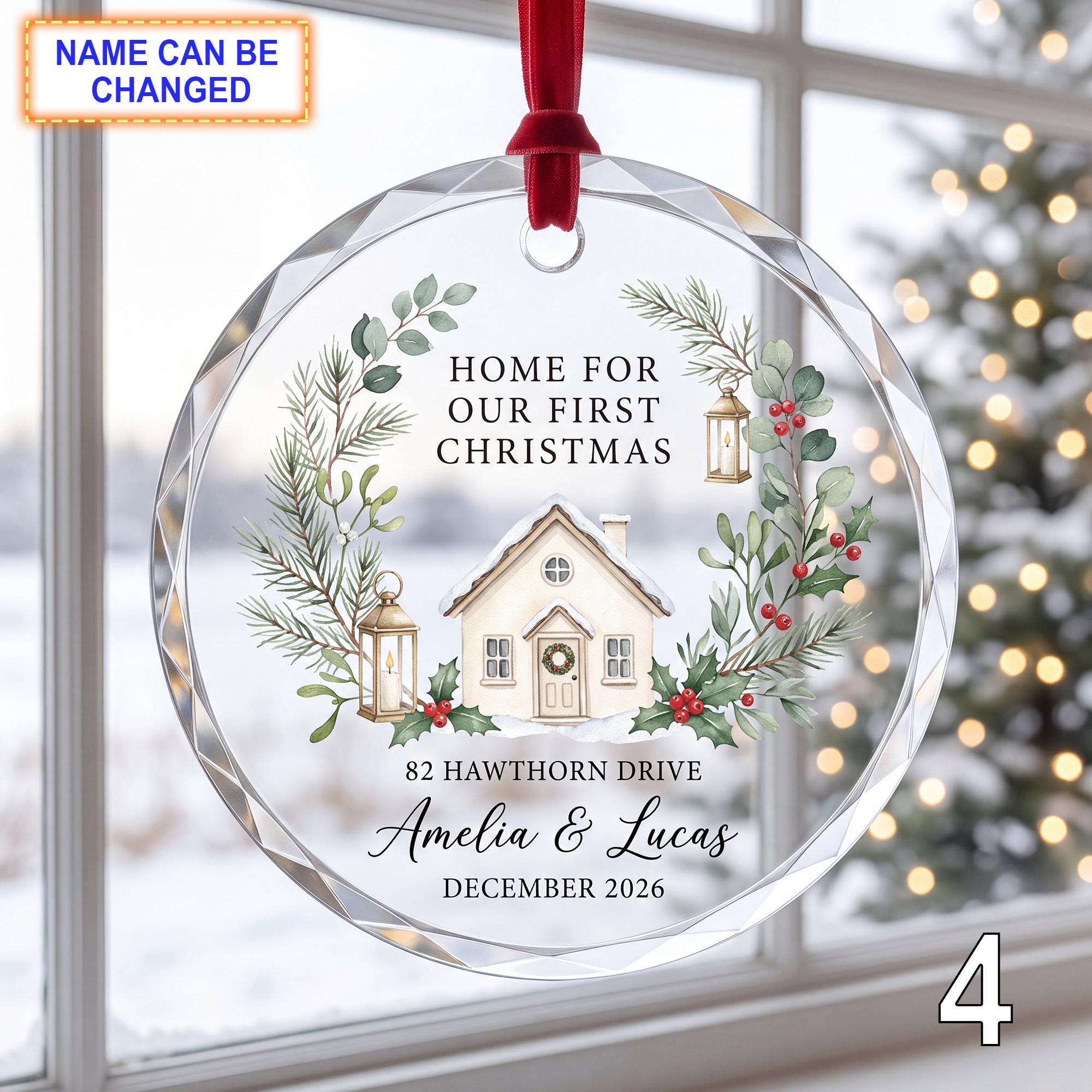 Home for Our First Christmas Glass Ornament – Personalized Cottage Keepsake - Image 4