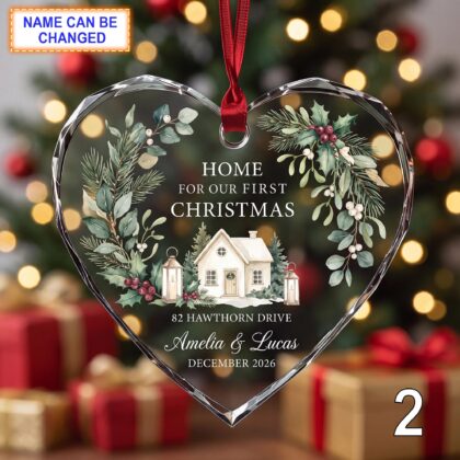 Alternative view of Home for Our First Christmas Glass Ornament – Personalized Cottage Keepsake