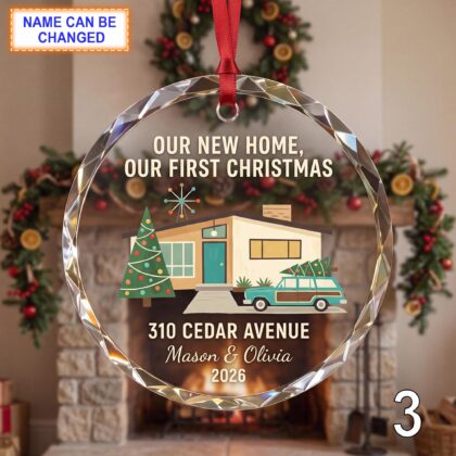 Our New Home Our First Christmas Glass Ornament – Personalized House Keepsake - Image 3