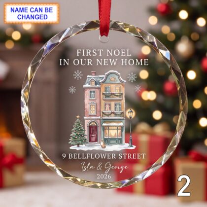 Alternative view of First Noel in Our New Home Glass Ornament – Personalized Townhouse Keepsake