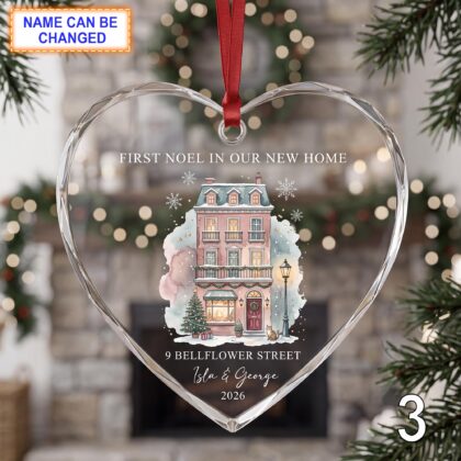 First Noel in Our New Home Glass Ornament – Personalized Townhouse Keepsake - Image 3