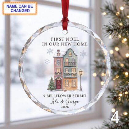 First Noel in Our New Home Glass Ornament – Personalized Townhouse Keepsake - Image 4