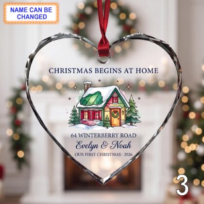 Christmas Begins at Home Glass Ornament – Personalized Red Cottage Keepsake - Image 3