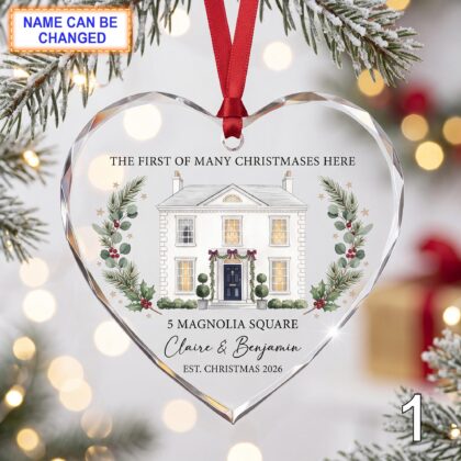 First of Many Christmases Here Glass Ornament – Personalized White House Keepsake