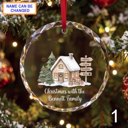 Christmas with the Family Glass Ornament – Personalized Family House Keepsake