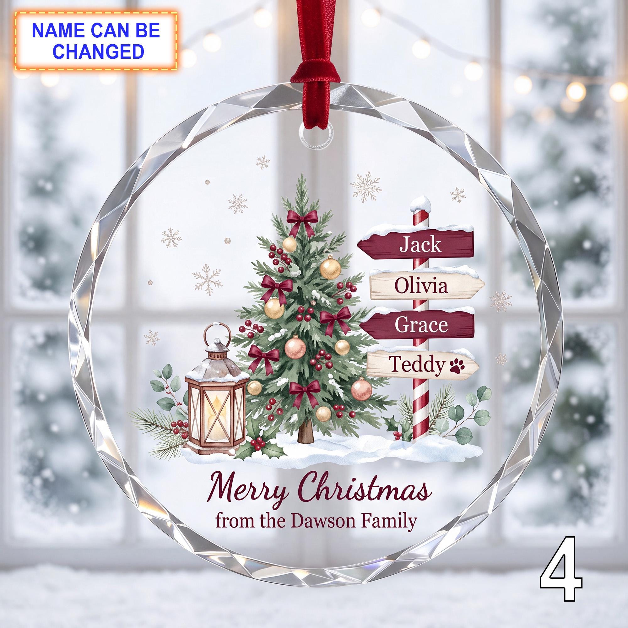 Personalized Christmas Glass Ornament – Custom Holiday Tree Keepsake with Wooden Name Signs - Image 4