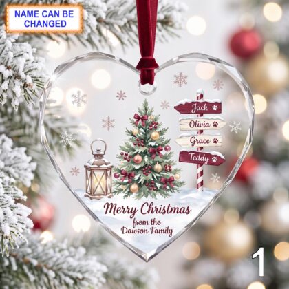 Personalized Christmas Glass Ornament – Custom Holiday Tree Keepsake with Wooden Name Signs