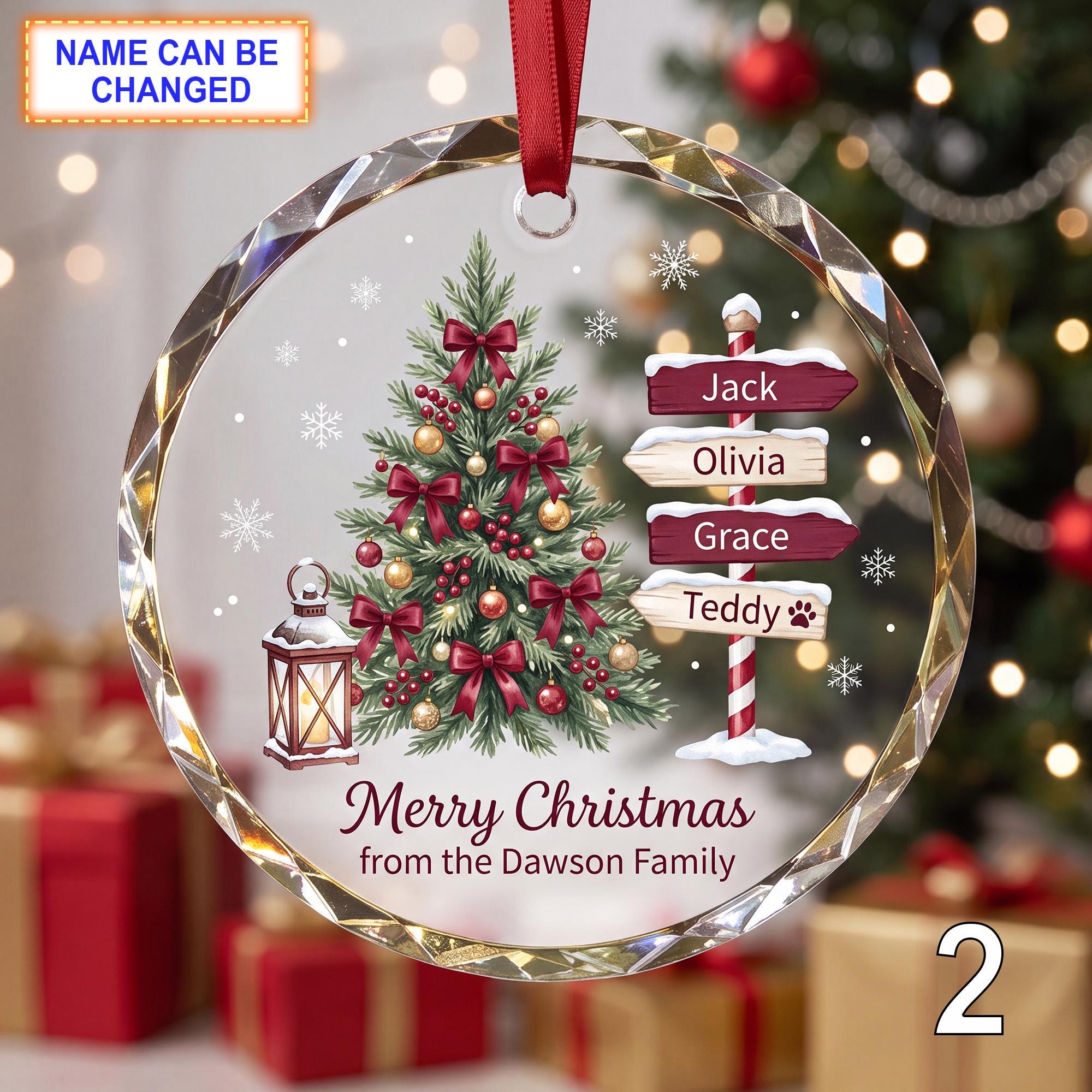 Personalized Christmas Glass Ornament – Custom Holiday Tree Keepsake with Wooden Name Signs - Image 2