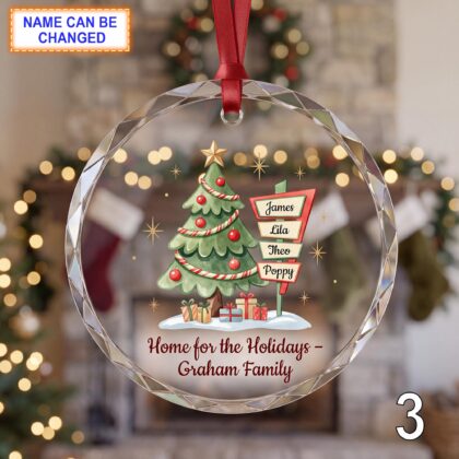 Personalized Christmas Glass Ornament – Custom Holiday Tree Keepsake with Decorated Evergreen Tree - Image 3