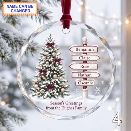 Personalized Christmas Glass Ornament – Custom Holiday Tree Keepsake with Snowy Evergreen Tree - Image 4