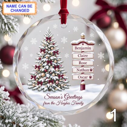 Personalized Christmas Glass Ornament – Custom Holiday Tree Keepsake with Snowy Evergreen Tree