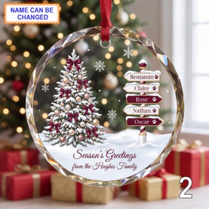 Alternative view of Personalized Christmas Glass Ornament – Custom Holiday Tree Keepsake with Snowy Evergreen Tree