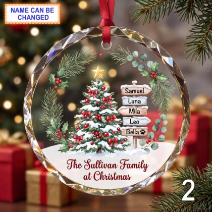 Alternative view of Custom Christmas Glass Ornament – Custom Holiday Tree Keepsake with Decorated Evergreen