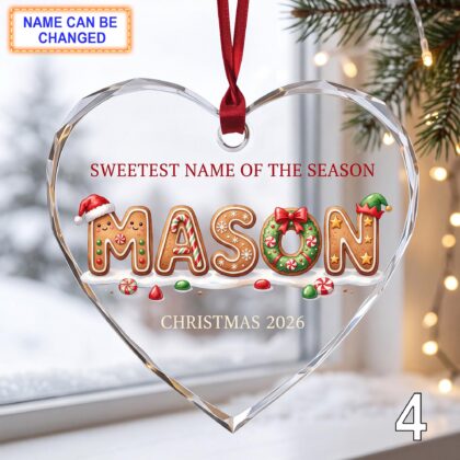 Christmas Glass Ornament – Custom Gingerbread Name Keepsake with Sweet Lettering - Image 4