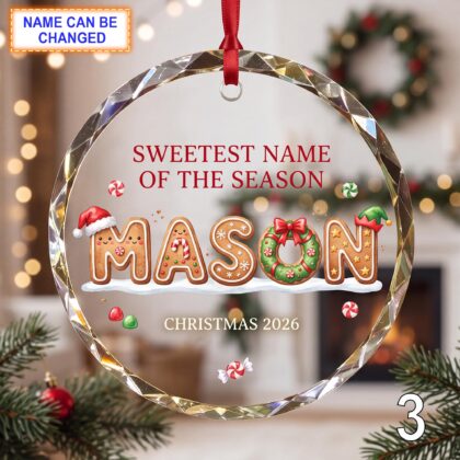 Christmas Glass Ornament – Custom Gingerbread Name Keepsake with Sweet Lettering - Image 3