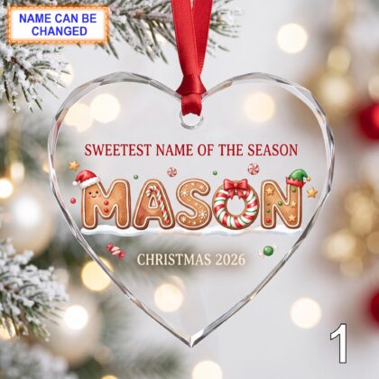Christmas Glass Ornament – Custom Gingerbread Name Keepsake with Sweet Lettering