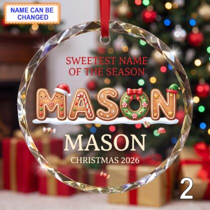 Alternative view of Christmas Glass Ornament – Custom Gingerbread Name Keepsake with Sweet Lettering