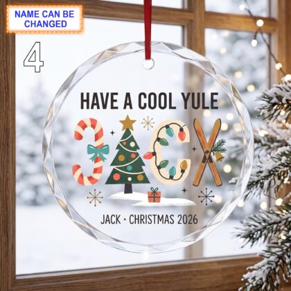 Have a Cool Yule Christmas Glass Ornament – Custom Ski Keepsake with Candy Canes - Image 4