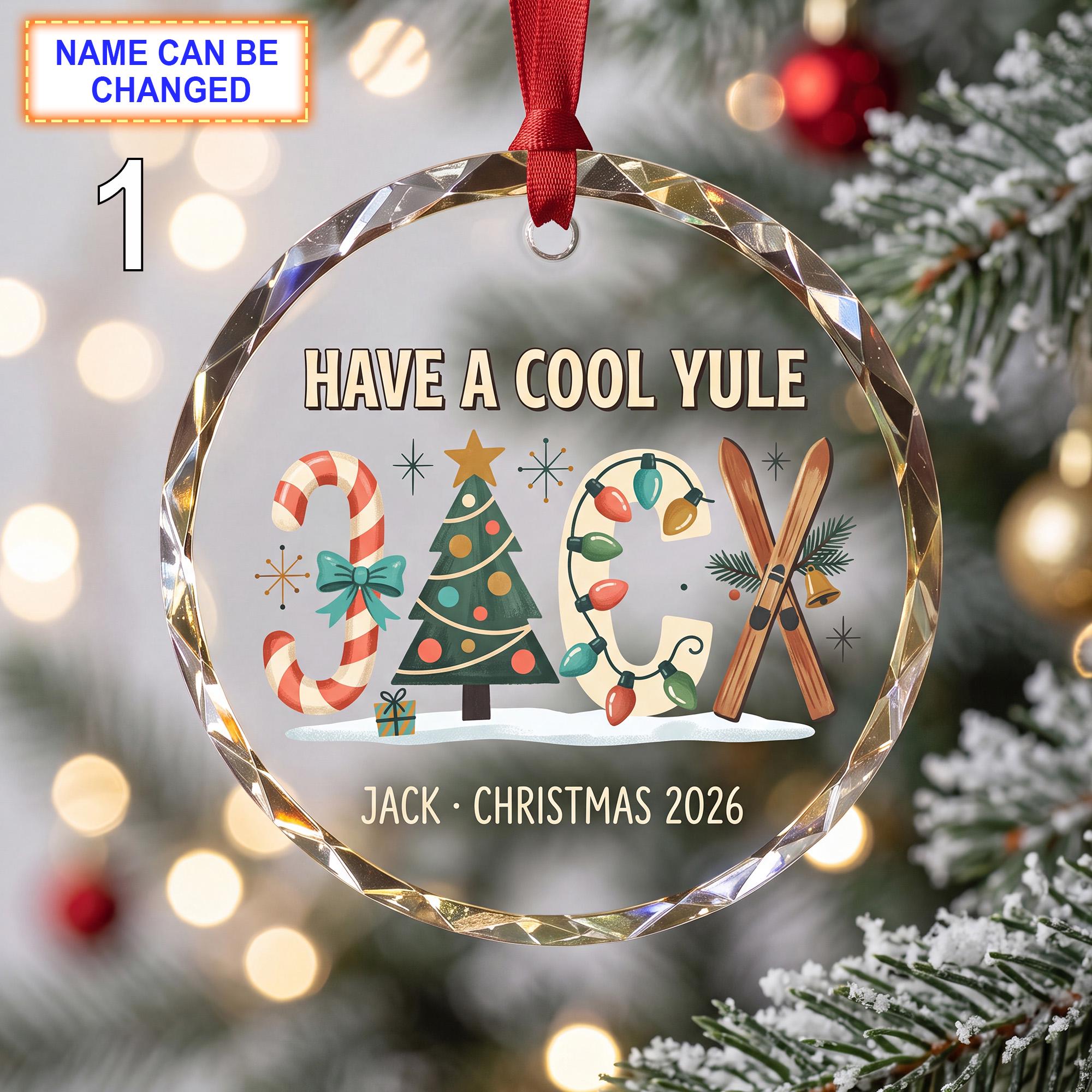 Have a Cool Yule Christmas Glass Ornament – Custom Ski Keepsake with Candy Canes