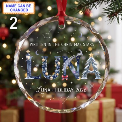Alternative view of Written in the Christmas Stars Glass Ornament – Custom Holiday Name Keepsake with Starry Lettering
