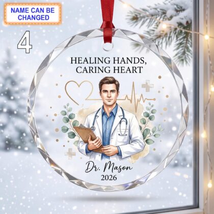 Healing Hands – Caring Heart Doctor Christmas Glass Ornament - Image 4