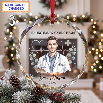Healing Hands – Caring Heart Doctor Christmas Glass Ornament - Image 3
