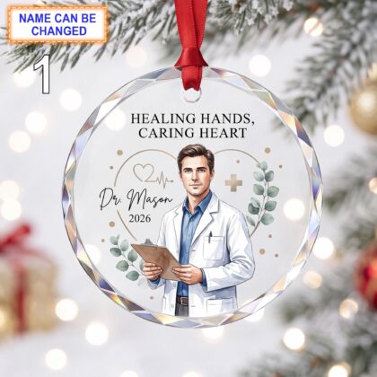 Healing Hands – Caring Heart Doctor Christmas Glass Ornament