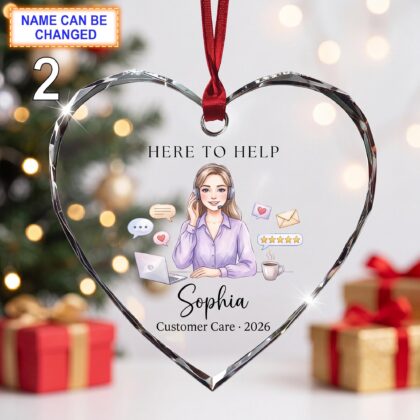 Alternative view of Here to Help Customer Care Christmas Glass Ornament – Custom Support Keepsake with Headset