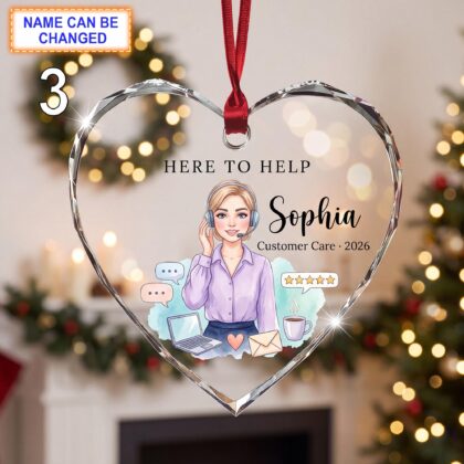 Here to Help Customer Care Christmas Glass Ornament – Custom Support Keepsake with Headset - Image 3