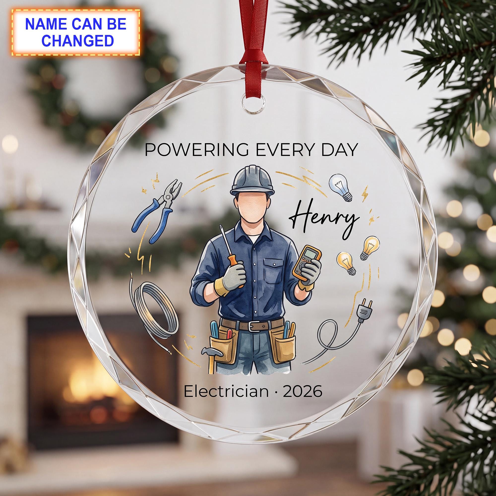 Powering Every Day Christmas Glass Ornament – Custom Electrician Keepsake with Wires - Image 3
