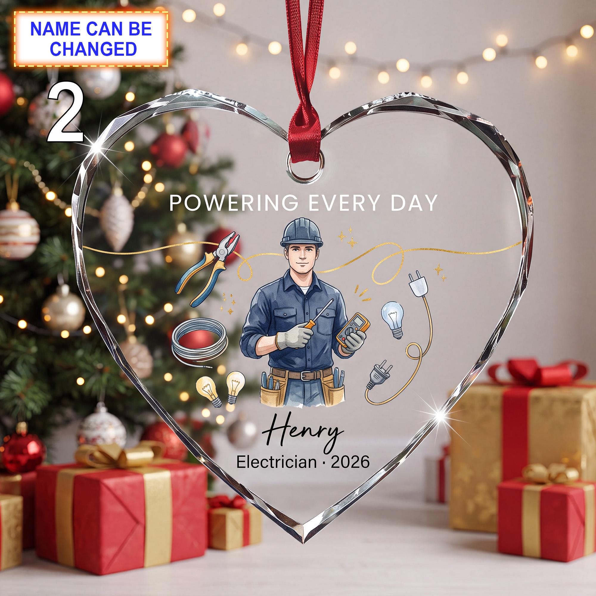 Powering Every Day Christmas Glass Ornament – Custom Electrician Keepsake with Wires - Image 2