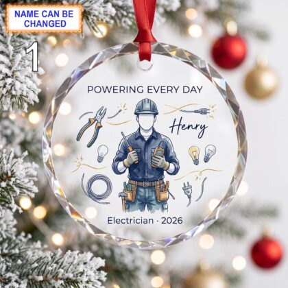 Powering Every Day Christmas Glass Ornament – Custom Electrician Keepsake with Wires