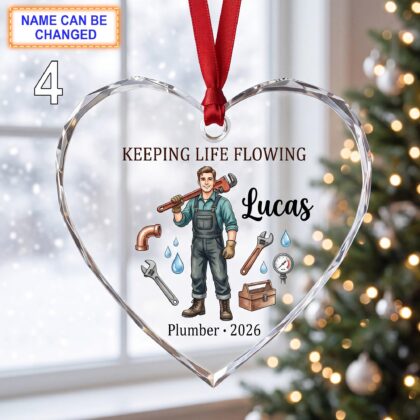 Keeping Life Flowing Christmas Glass Ornament – Custom Plumber Keepsake with Wrench - Image 4