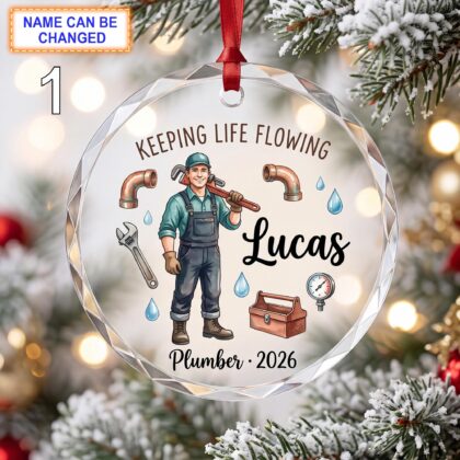 Keeping Life Flowing Christmas Glass Ornament – Custom Plumber Keepsake with Wrench