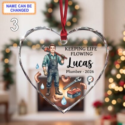 Keeping Life Flowing Christmas Glass Ornament – Custom Plumber Keepsake with Wrench - Image 3