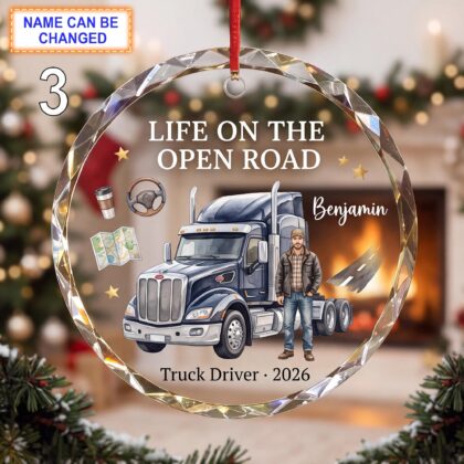 Life on the Open Road Christmas Glass Ornament – Custom Truck Driver Keepsake with Semi Truck - Image 3